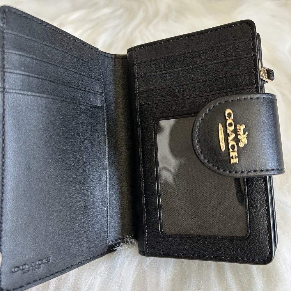 Coach Medium Corner Zip Brown Black Signature Canvas Leather Wallet Excellent - Picture 4 of 6